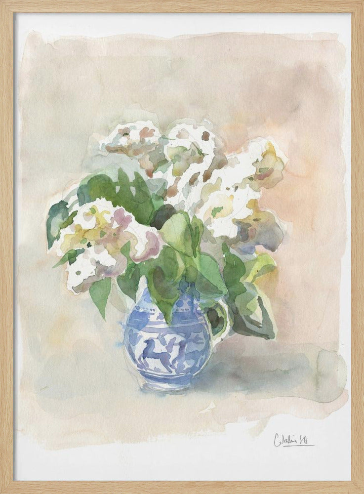 White lilacs in a vase watercolor. | Poster