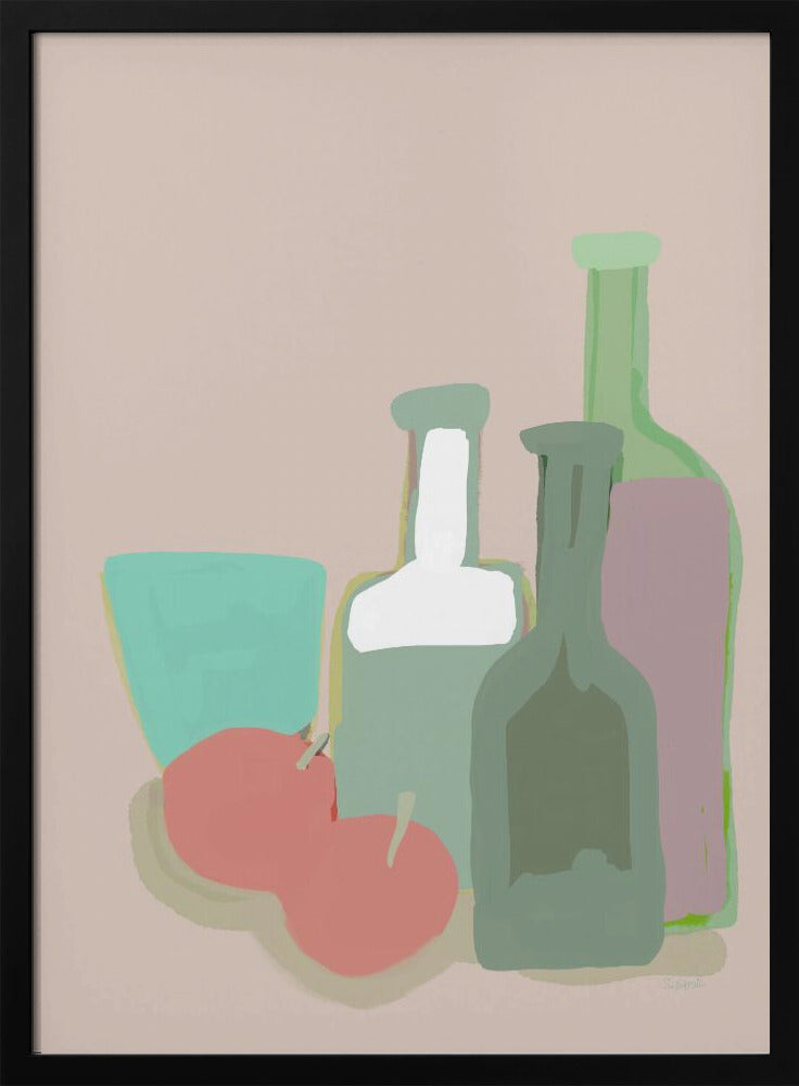 Still life bottles and apples | Poster