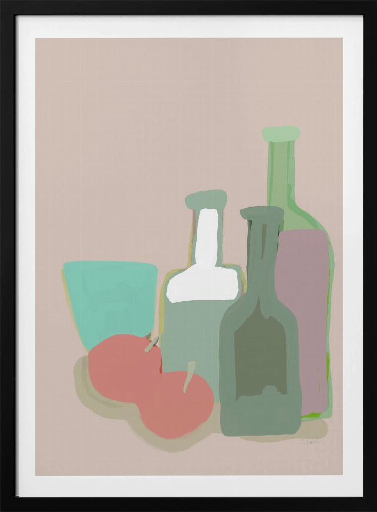 Still life bottles and apples | Poster