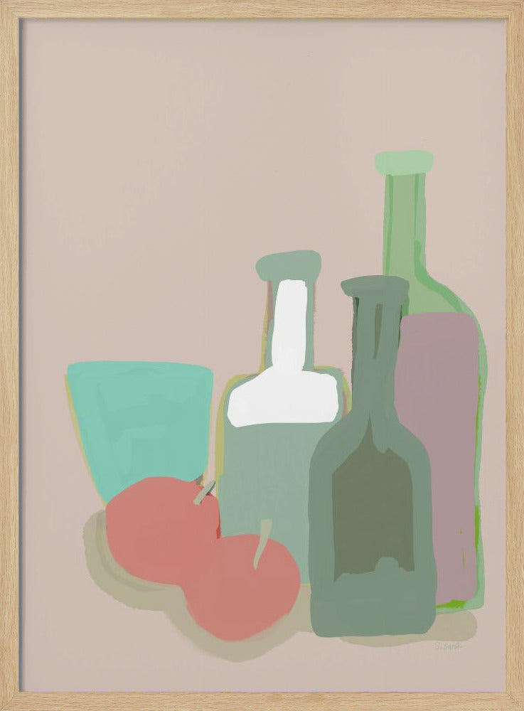 Still life bottles and apples | Poster