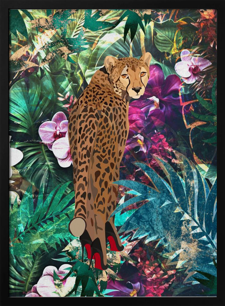 Tropical Floral Jungle - Cheetah in heels | Poster