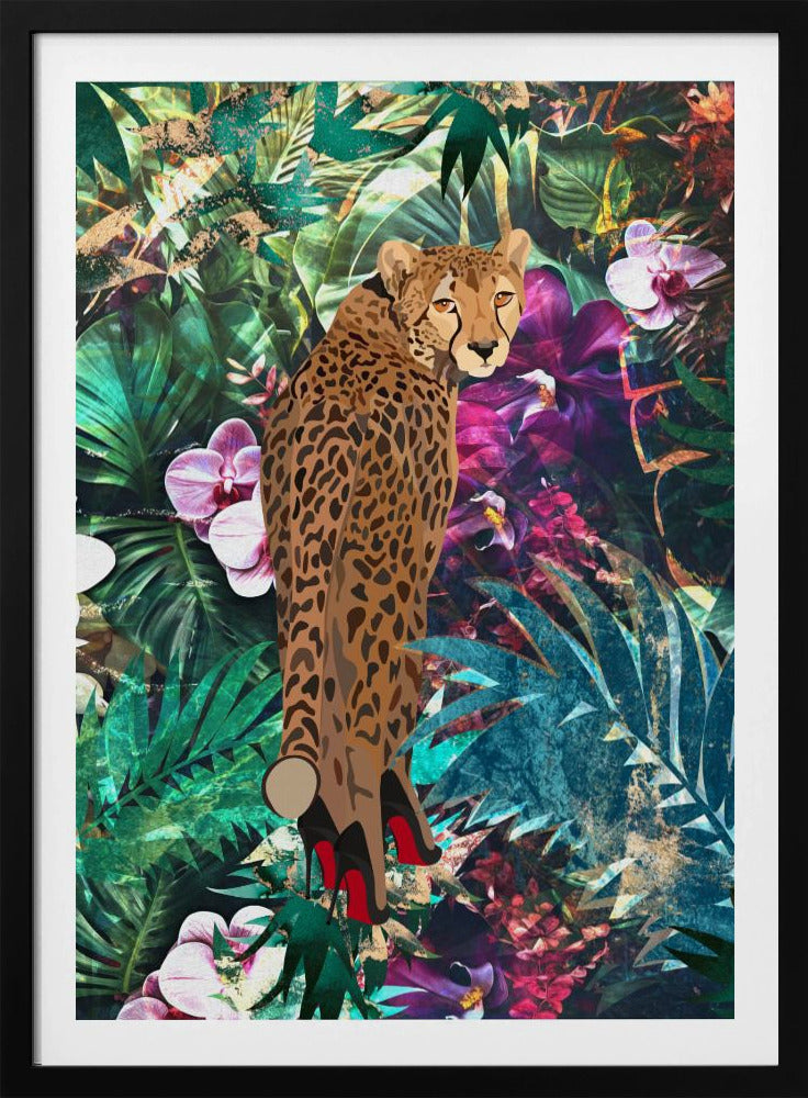 Tropical Floral Jungle - Cheetah in heels | Poster