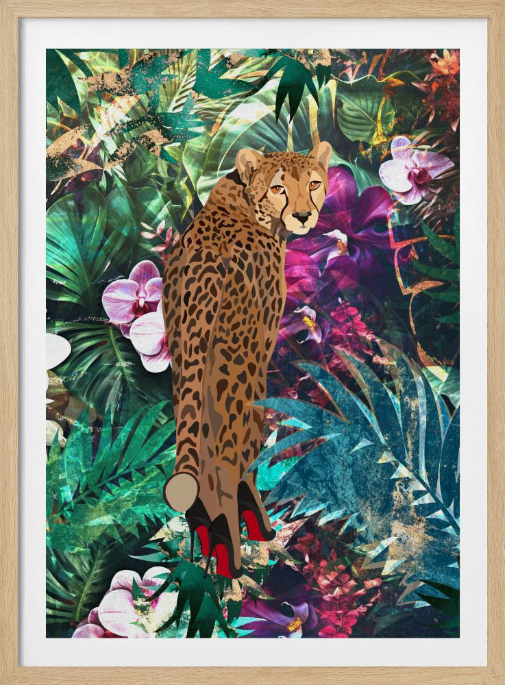 Tropical Floral Jungle - Cheetah in heels | Poster