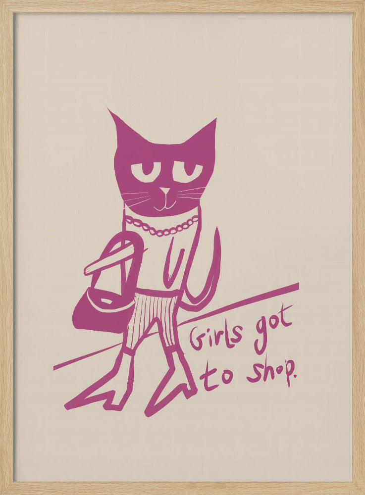Cat shopping humour pink | Poster