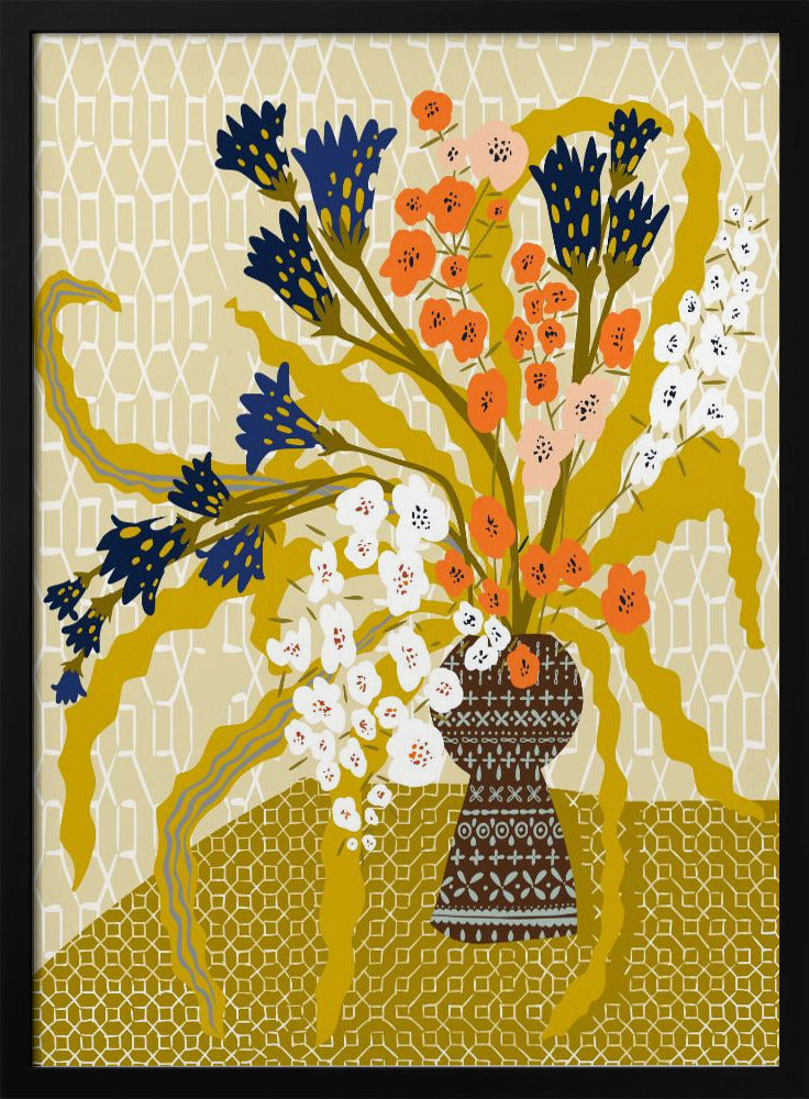 Floral Contemporary Still Life Mustard Yellow | Poster
