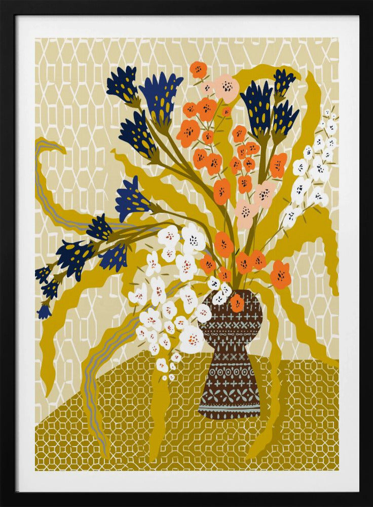 Floral Contemporary Still Life Mustard Yellow | Poster