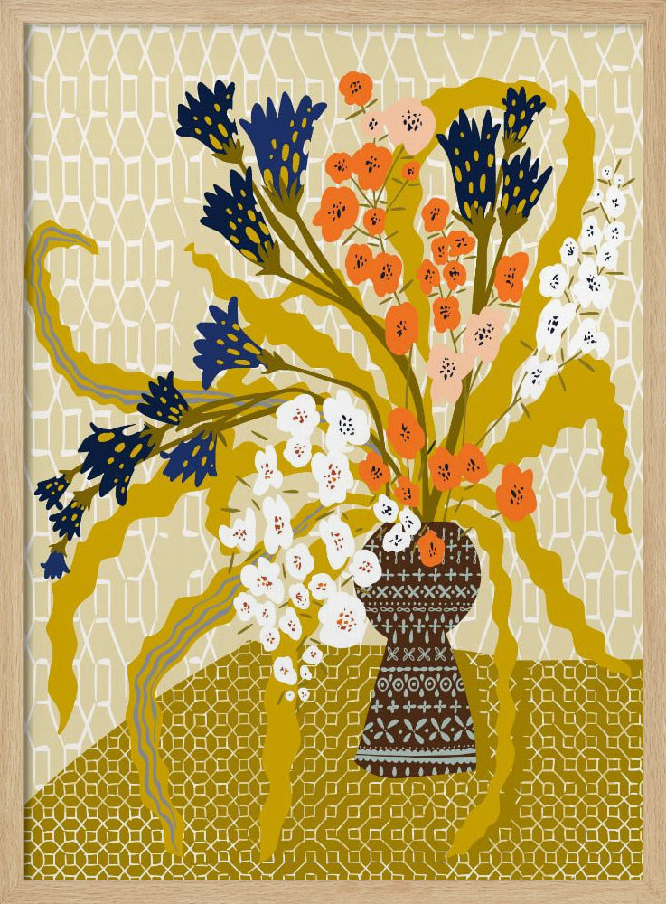 Floral Contemporary Still Life Mustard Yellow | Poster