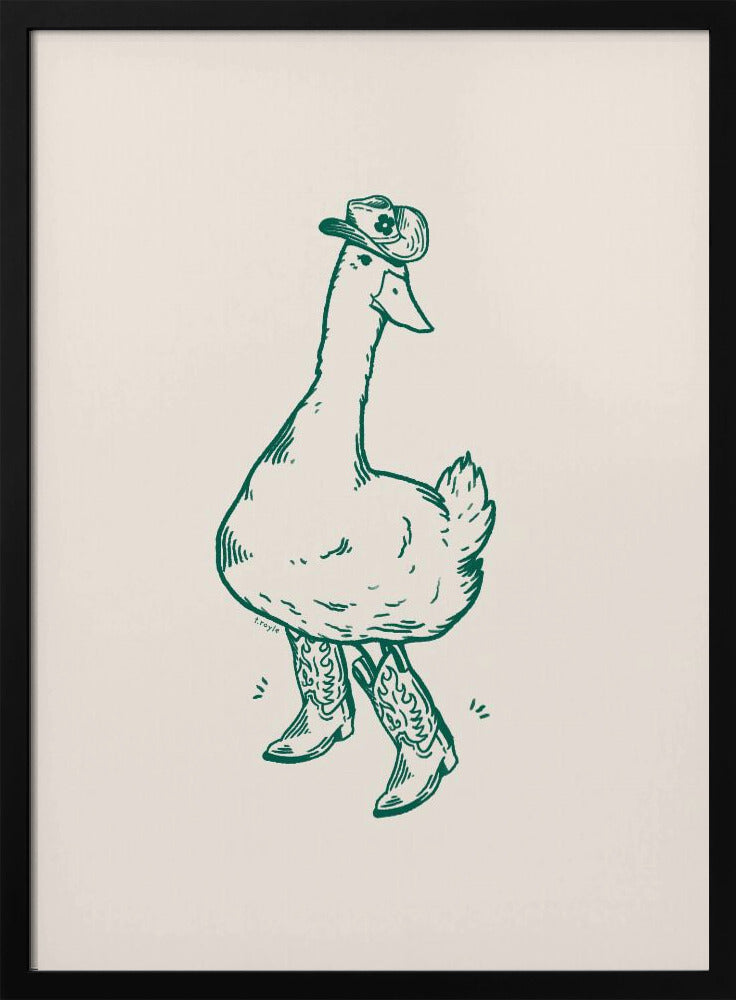 Duck wearing Western Boots in green | Poster
