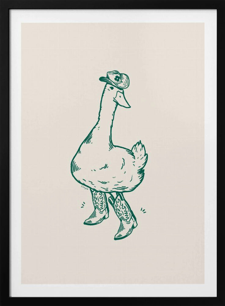 Duck wearing Western Boots in green | Poster