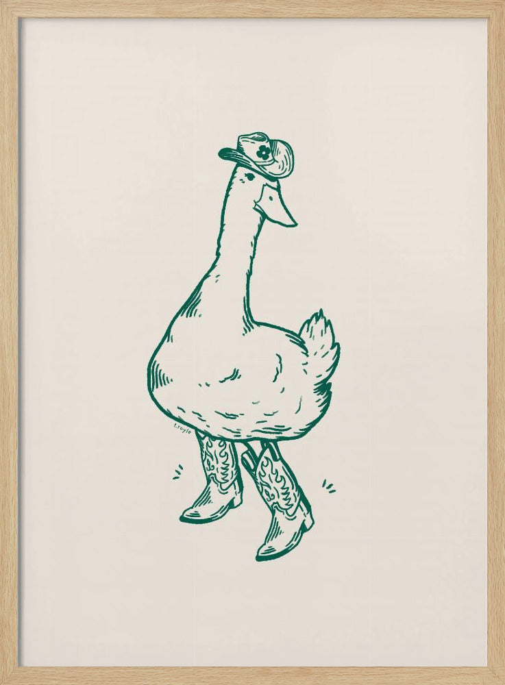 Duck wearing Western Boots in green | Poster