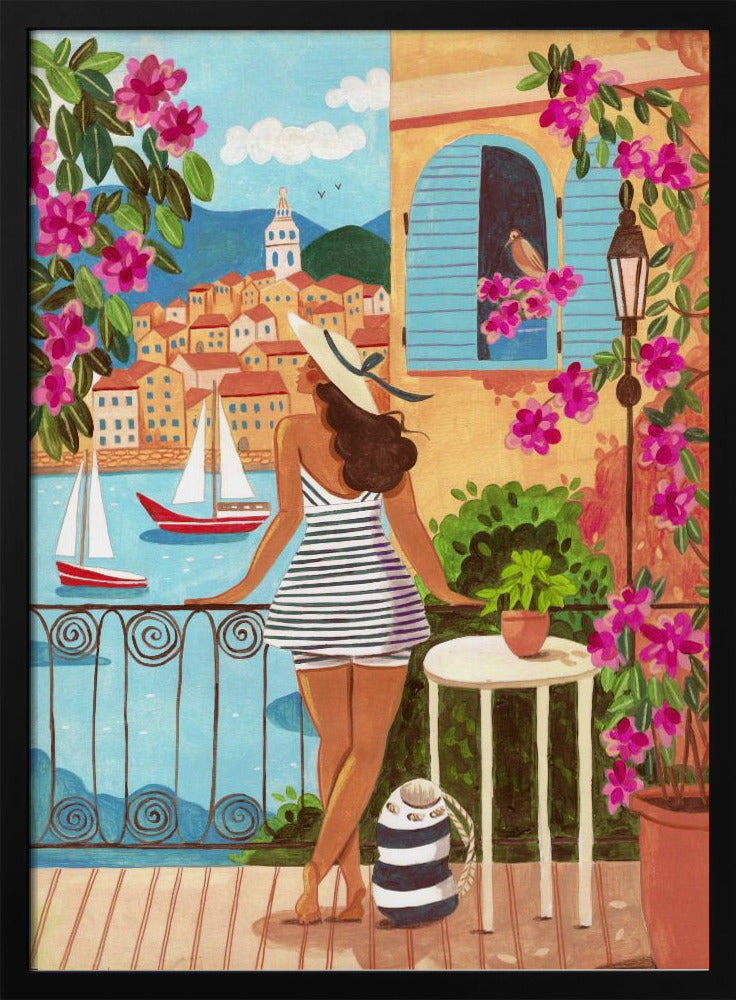 Travel poster woman in Saint-Tropez, France | Poster