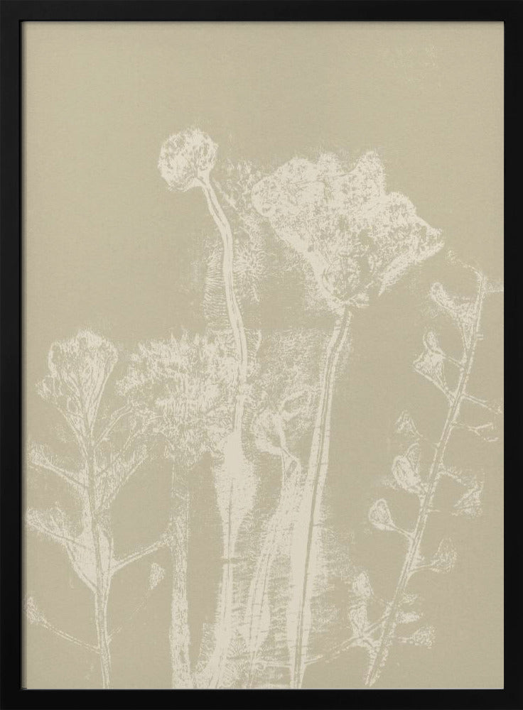 Abstract Florals. White meadow plants and flowers on neutral beige. | Poster
