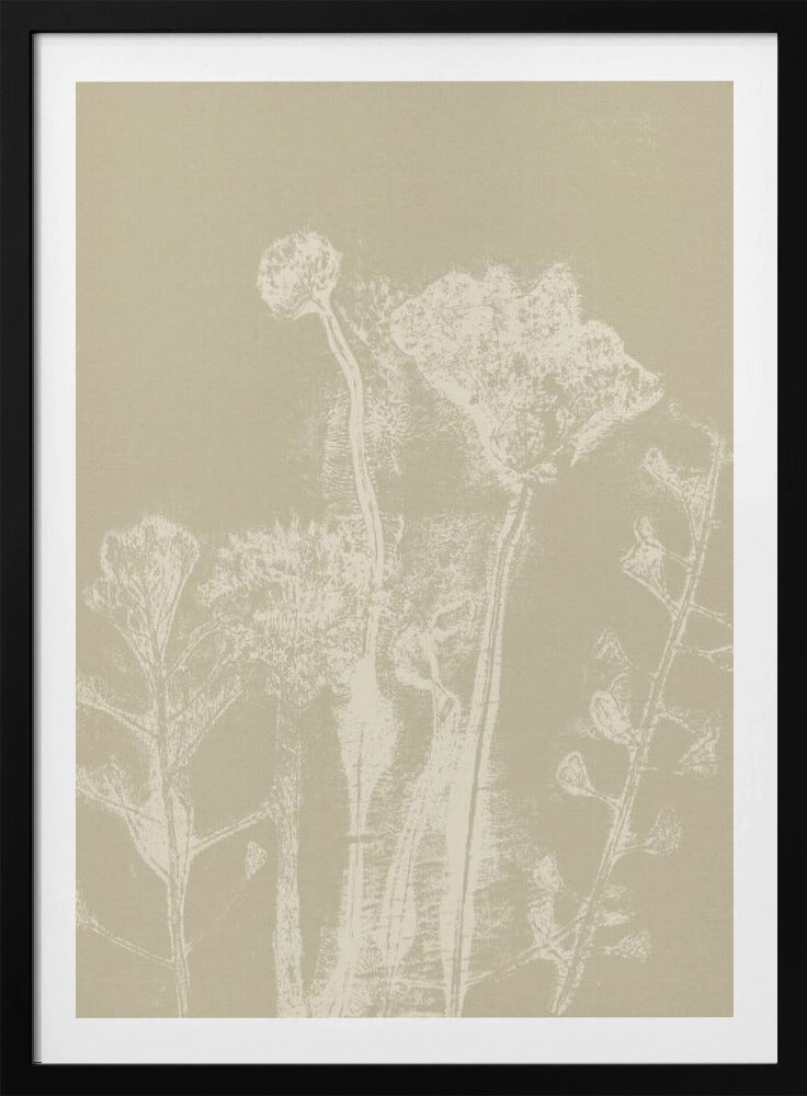 Abstract Florals. White meadow plants and flowers on neutral beige. | Poster