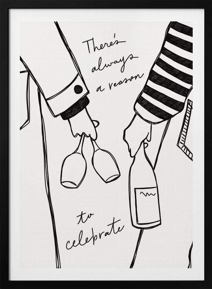 Woman holding wine bottle and wine glass (Black &amp; White) - Wine Vin Femme Noir et Blanc | Poster