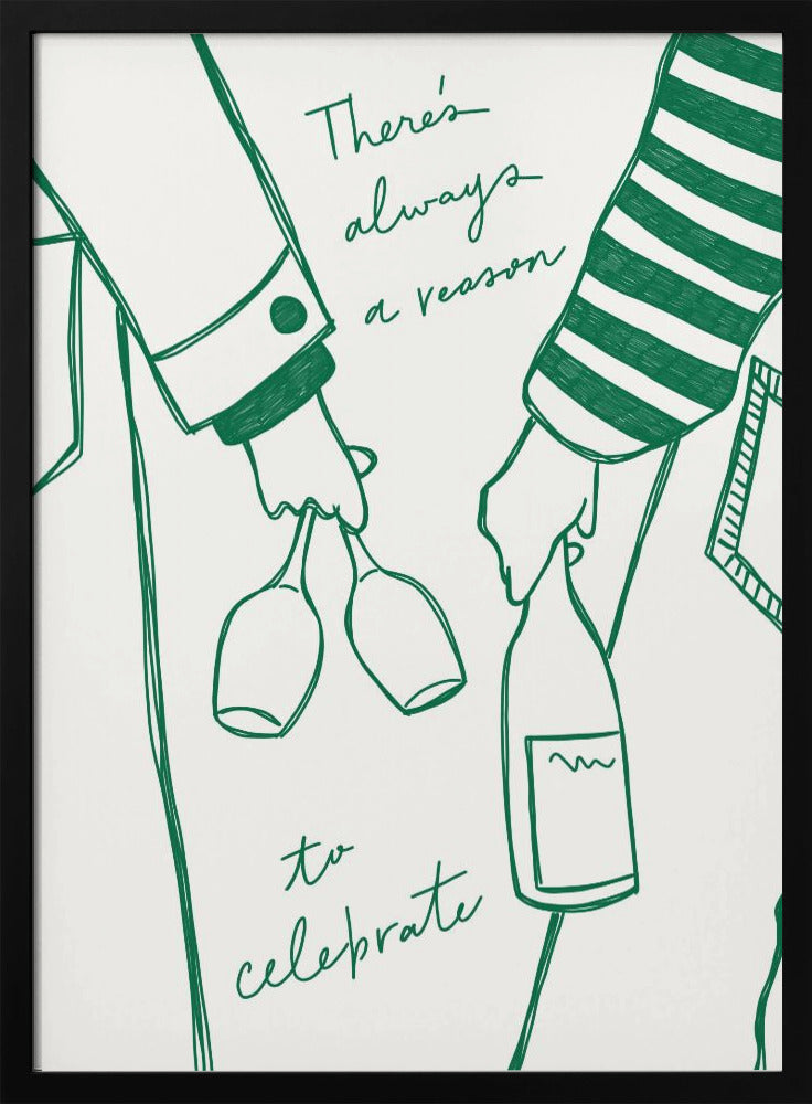 Woman holding wine bottle and wine glass (Green) - Wine Vin Femme Vert | Poster