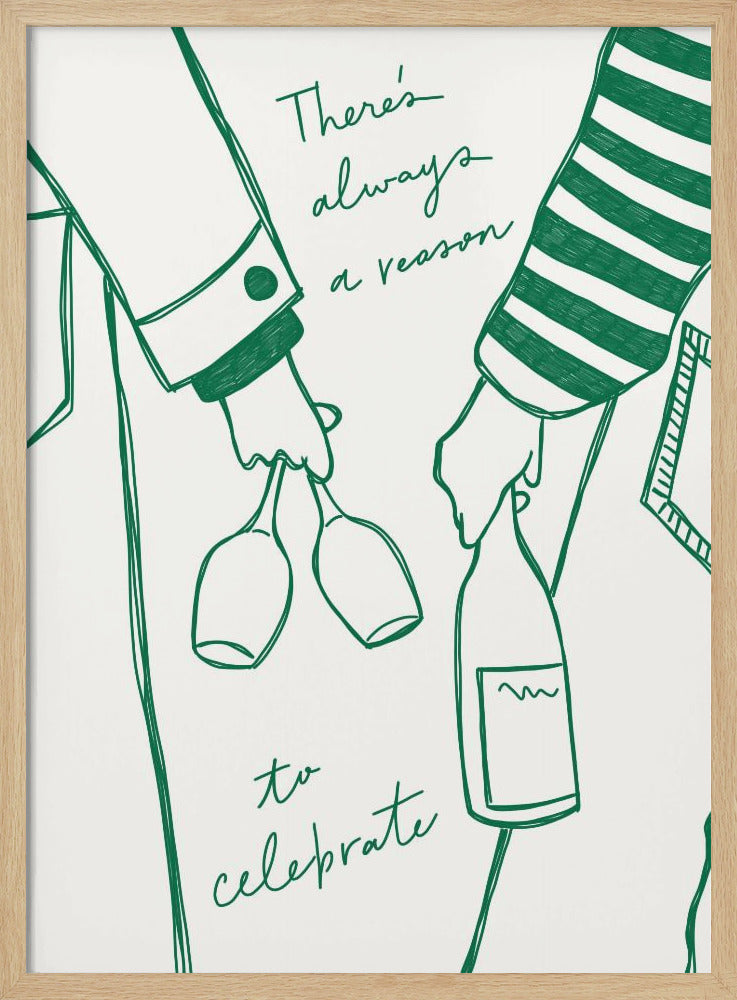 Woman holding wine bottle and wine glass (Green) - Wine Vin Femme Vert | Poster
