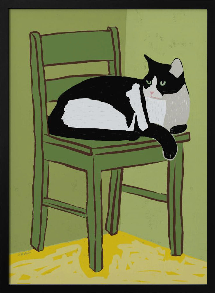 Tuxedo cat sitting on chair | Poster
