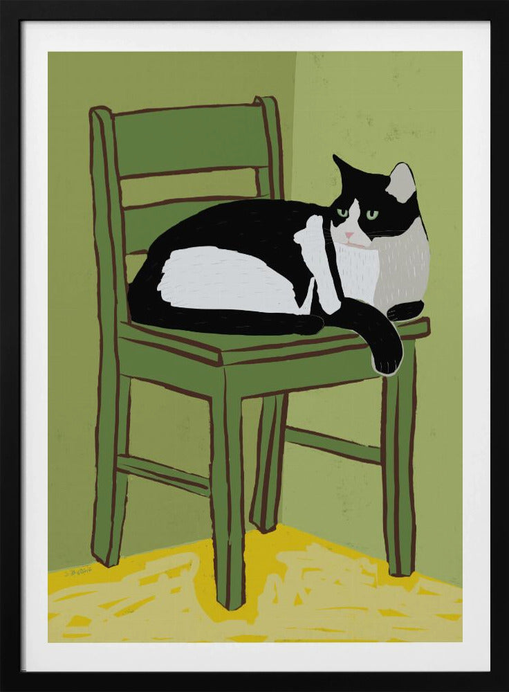 Tuxedo cat sitting on chair | Poster