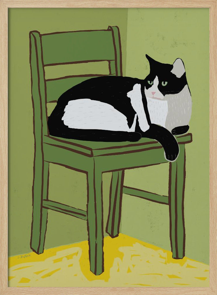 Tuxedo cat sitting on chair | Poster