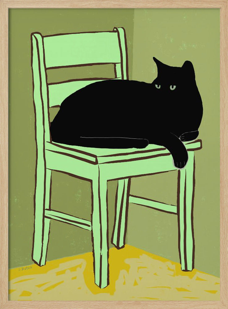 Black cat on chair | Poster