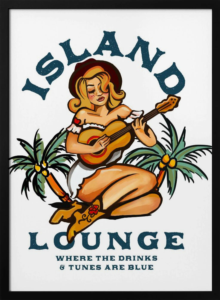Island Lounge Tropical Pin Up Girl Playing Guitar | Poster