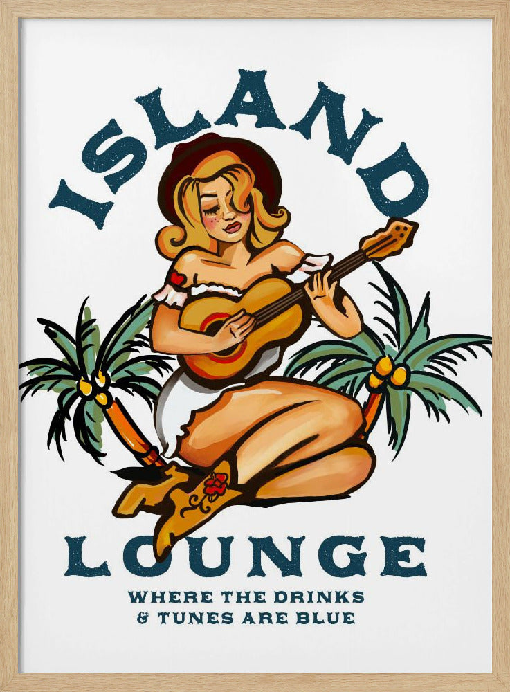 Island Lounge Tropical Pin Up Girl Playing Guitar | Poster