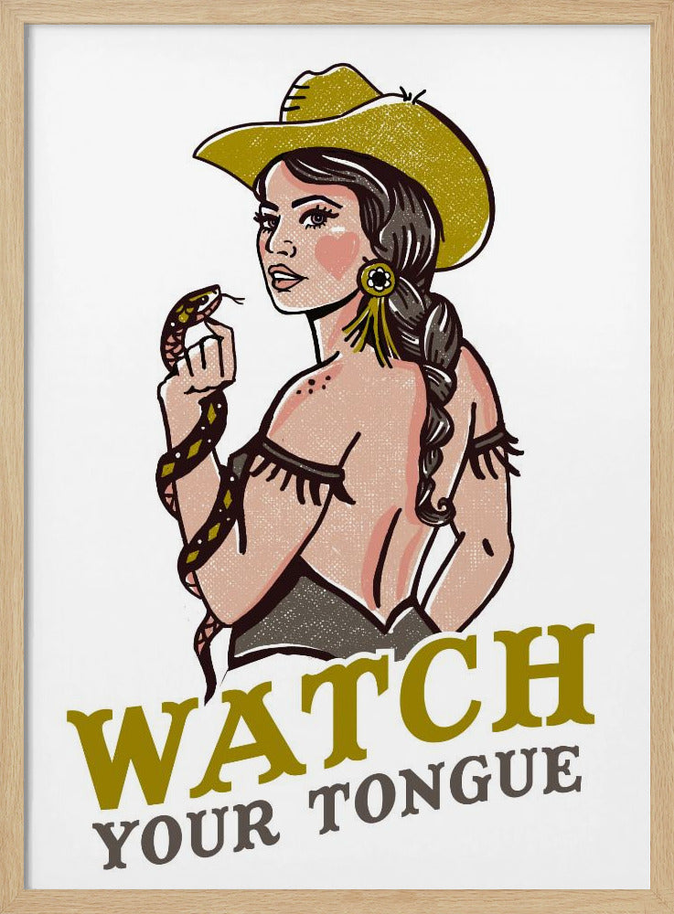 Watch Your Tongue Badass Pin-Up Cowgirl &amp; Rattlesnake | Poster