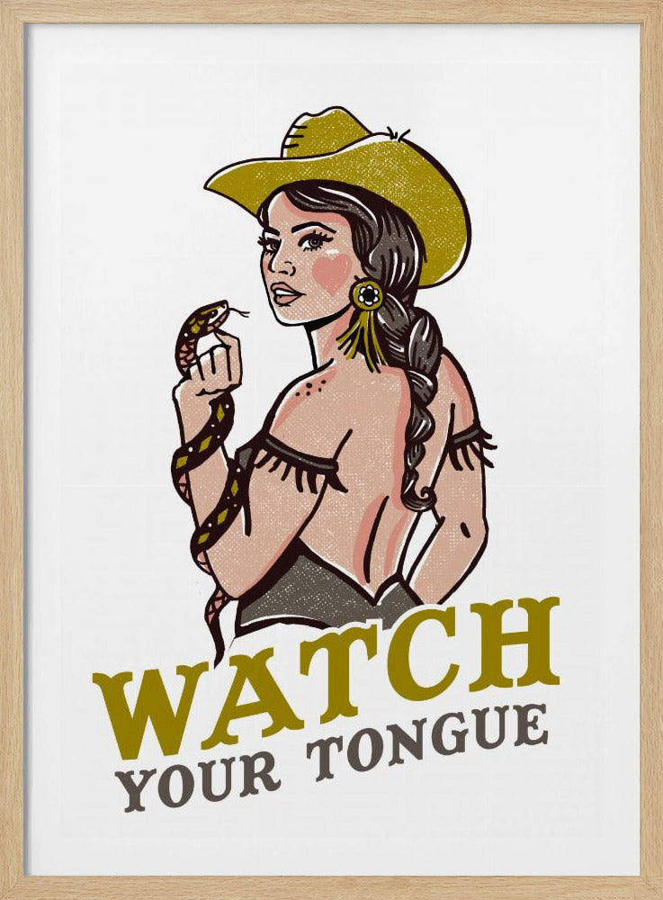 Watch Your Tongue Badass Pin-Up Cowgirl &amp; Rattlesnake | Poster