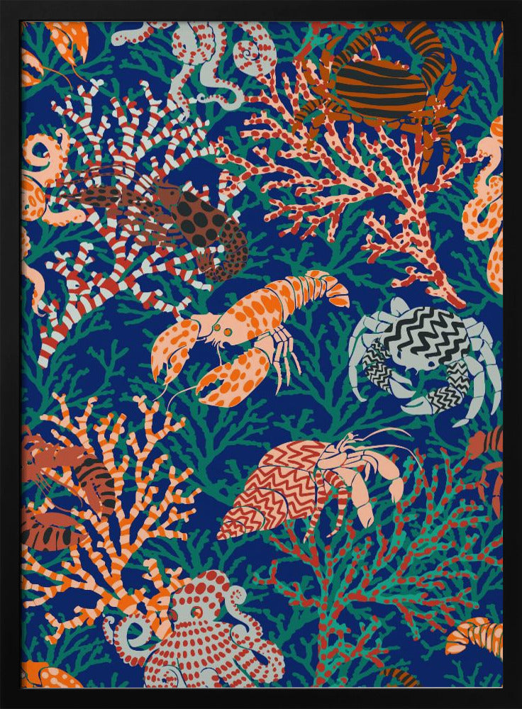 Vibrant coral reef blue and orange pattern | Poster