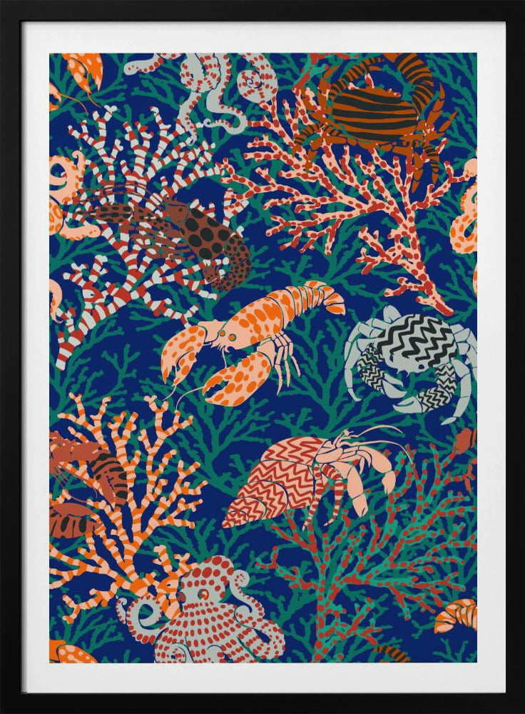 Vibrant coral reef blue and orange pattern | Poster