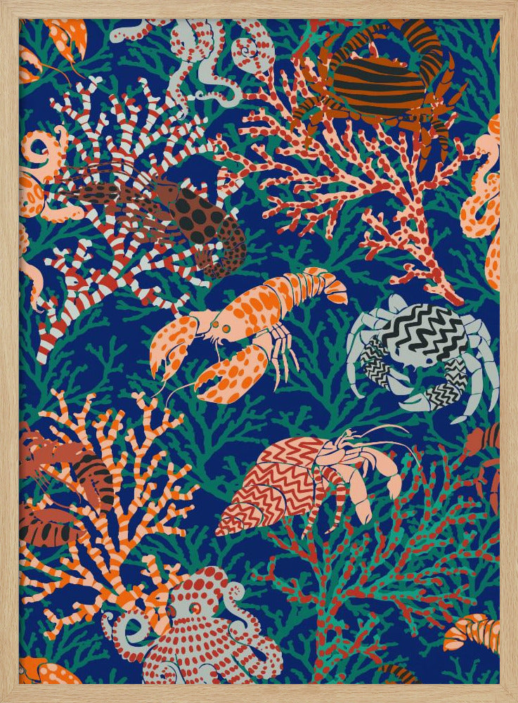 Vibrant coral reef blue and orange pattern | Poster