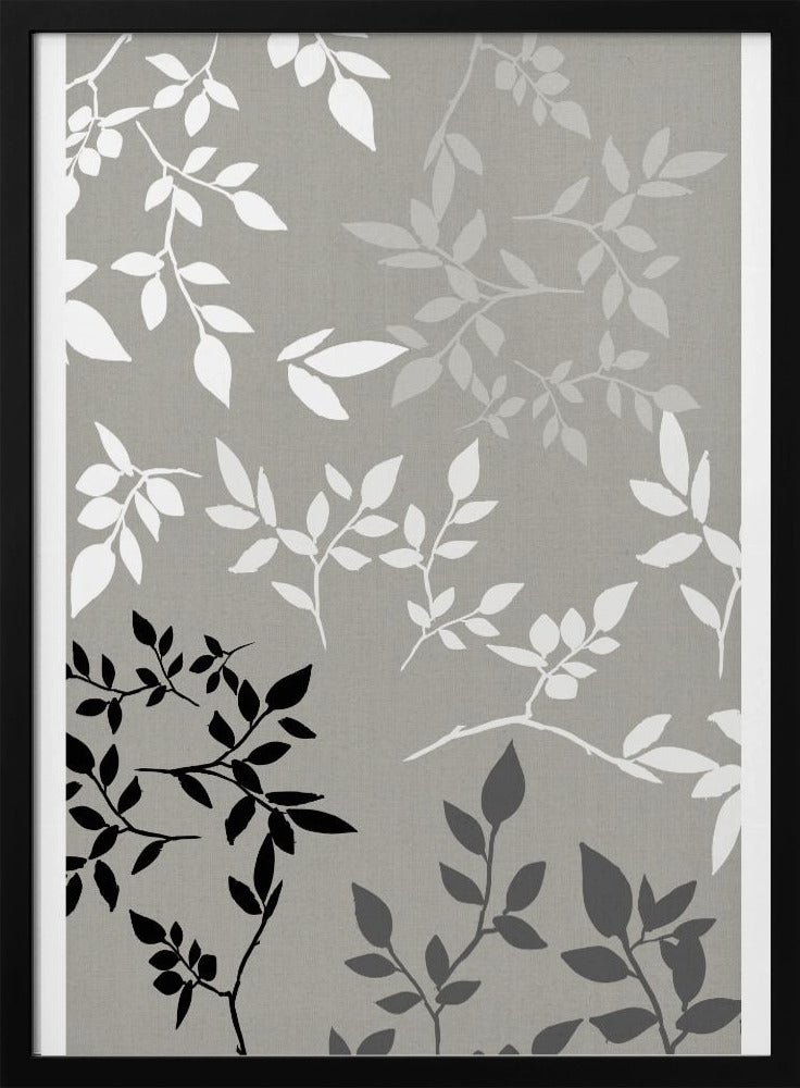 White Grey Black Leaves On Linen 1 | Poster