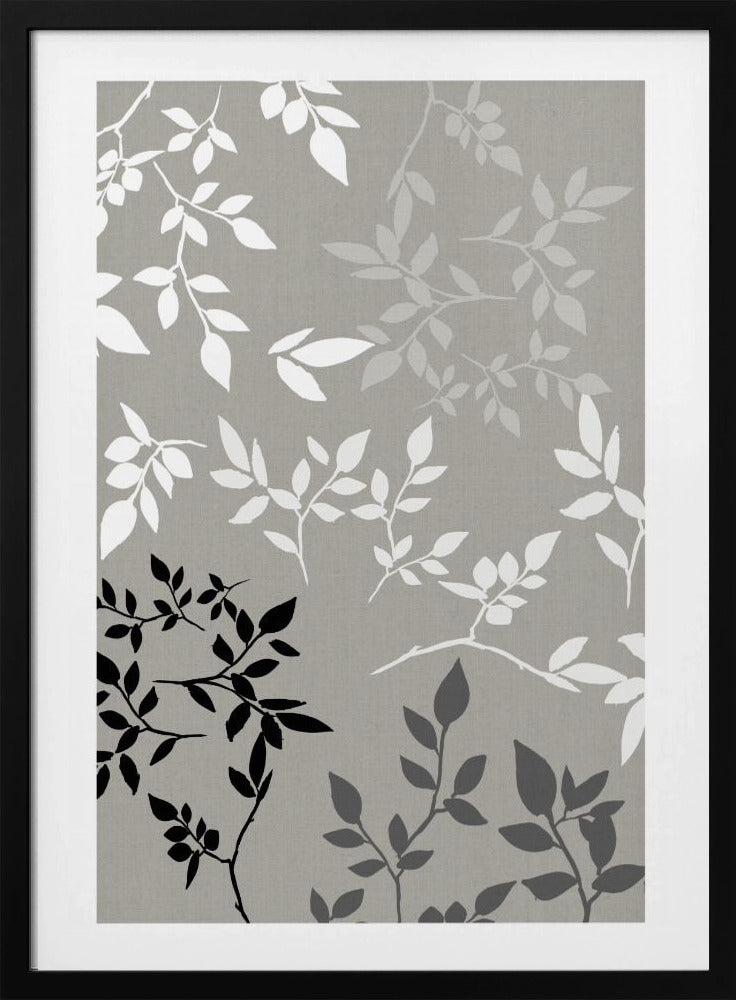 White Grey Black Leaves On Linen 1 | Poster