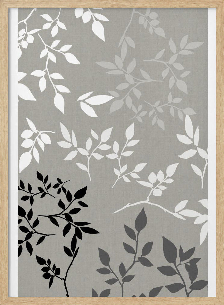White Grey Black Leaves On Linen 1 | Poster
