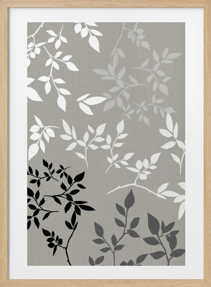 White Grey Black Leaves On Linen 1 | Poster