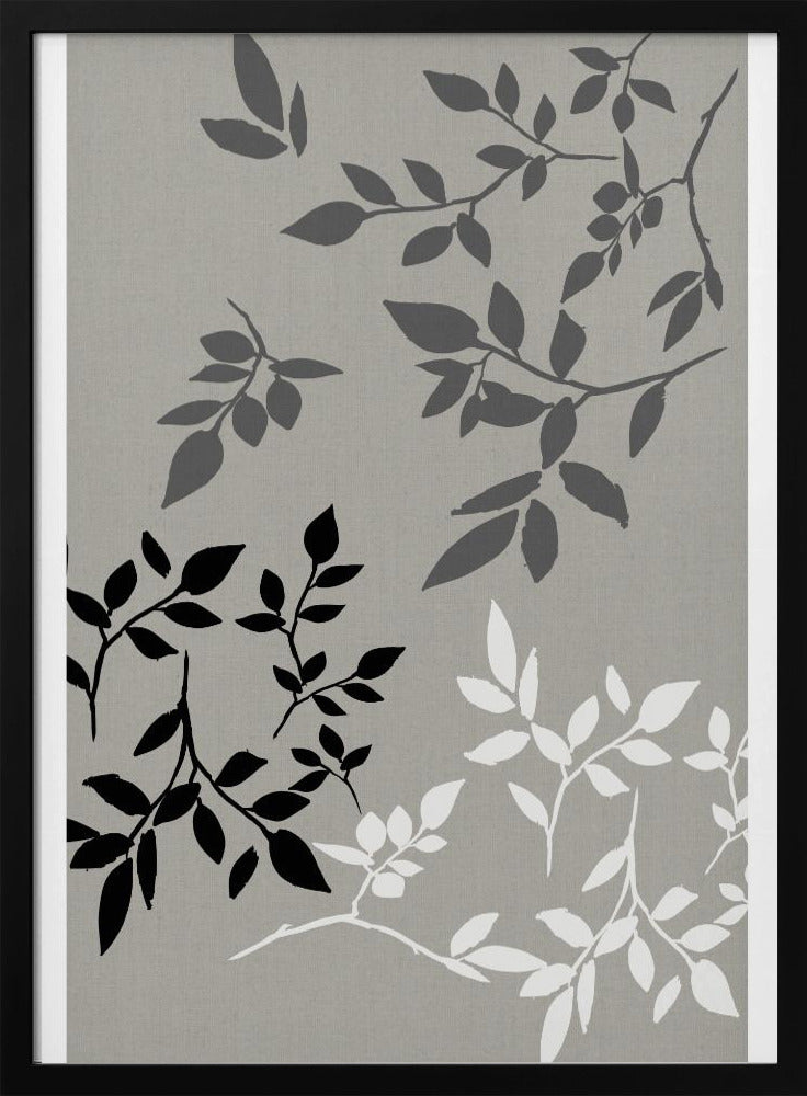 White Grey Black Leaves On Linen 2 | Poster
