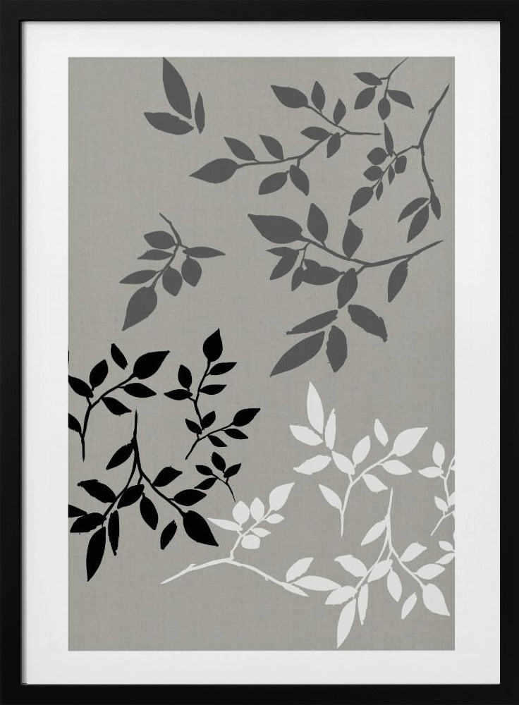 White Grey Black Leaves On Linen 2 | Poster