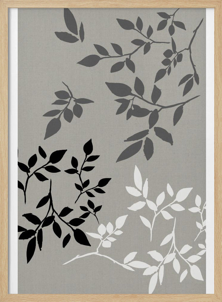 White Grey Black Leaves On Linen 2 | Poster