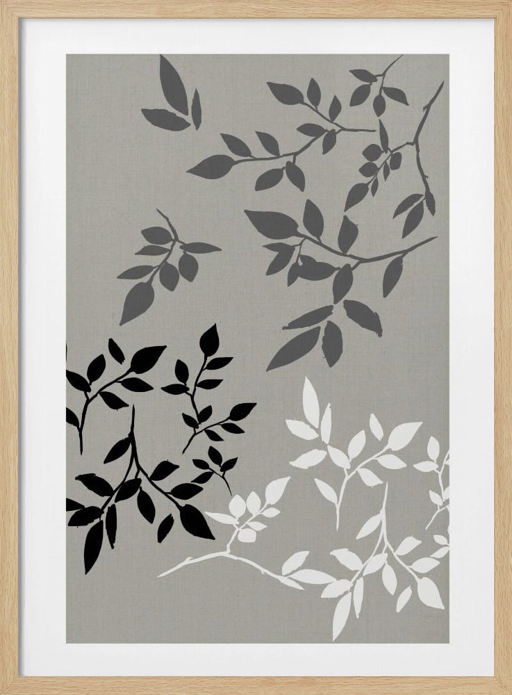White Grey Black Leaves On Linen 2 | Poster