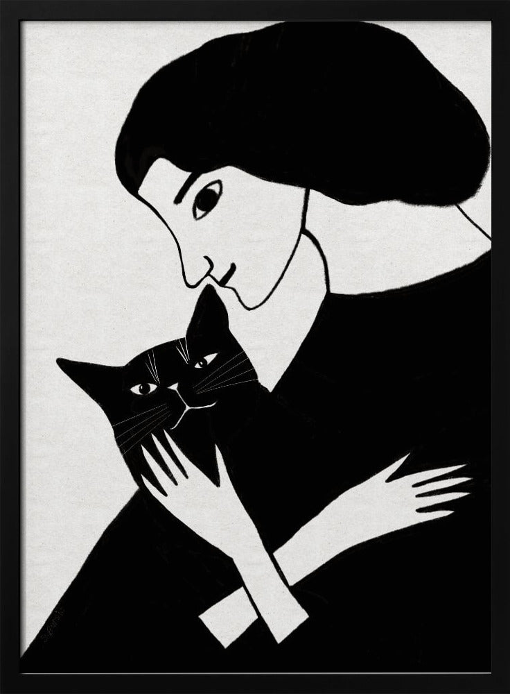 Cat Lady with Black Cat | Poster