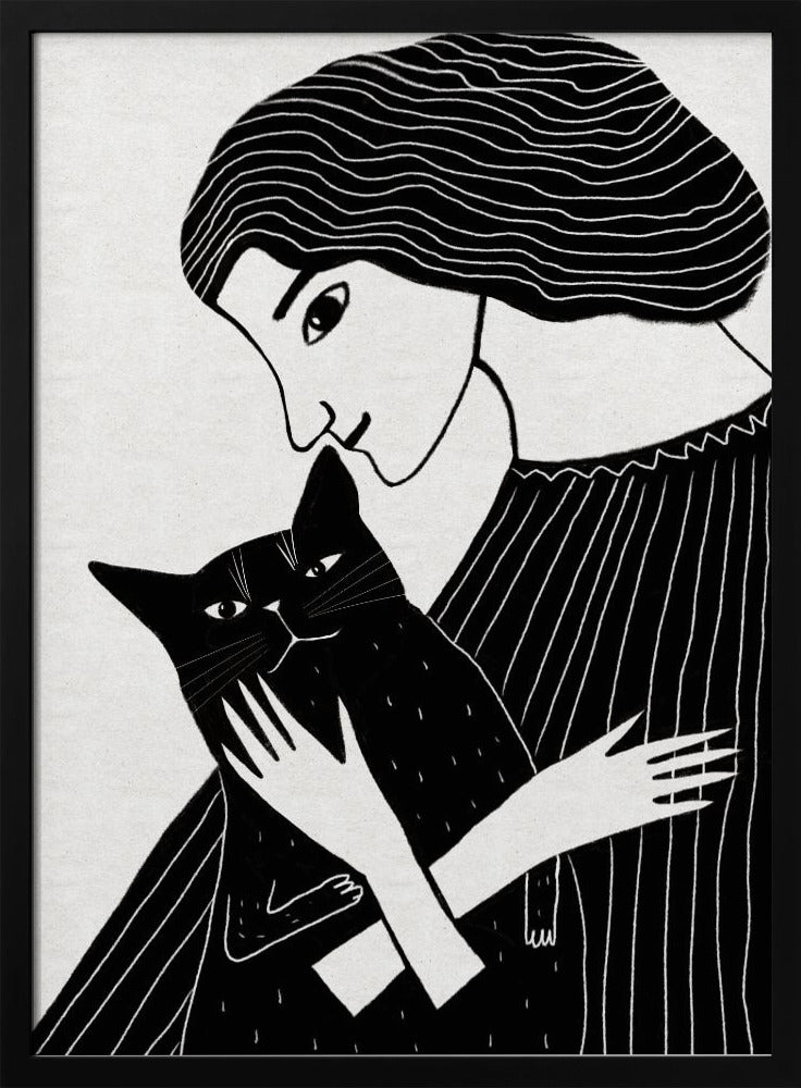 Cat Lady with Black Cat | Poster