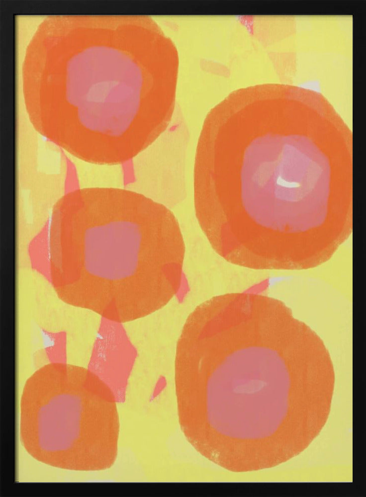 Abstract Painting. Boho roses in orange and pink on yellow. | Poster