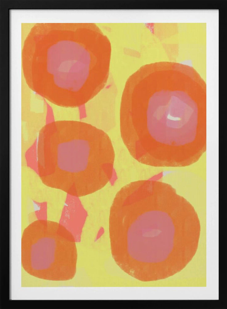 Abstract Painting. Boho roses in orange and pink on yellow. | Poster