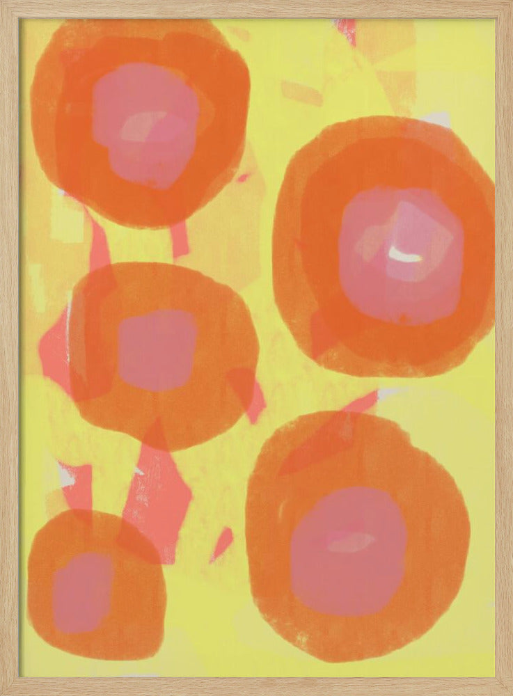 Abstract Painting. Boho roses in orange and pink on yellow. | Poster
