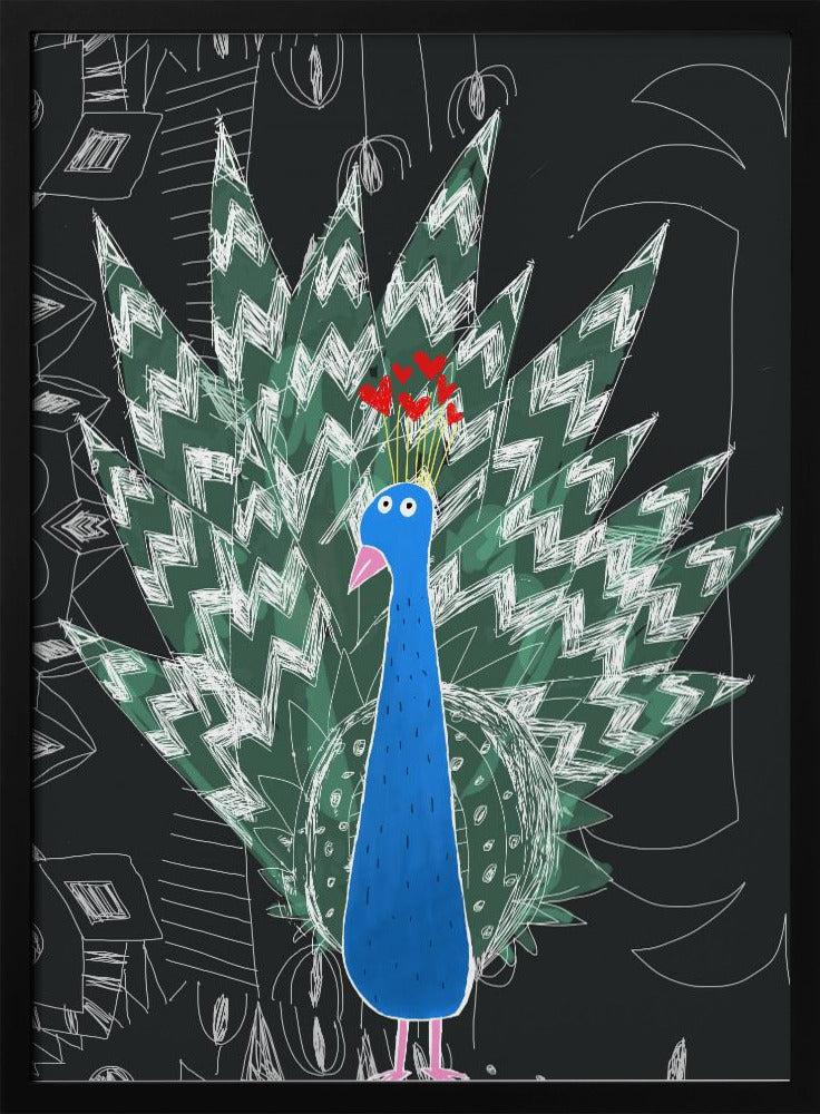 Cute Peacock with Jungle Doodle by Artist Carla Daly | Poster