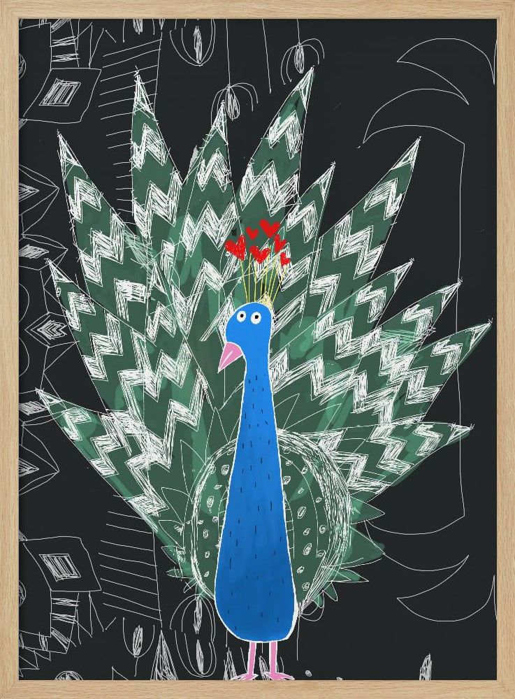 Cute Peacock with Jungle Doodle by Artist Carla Daly | Poster