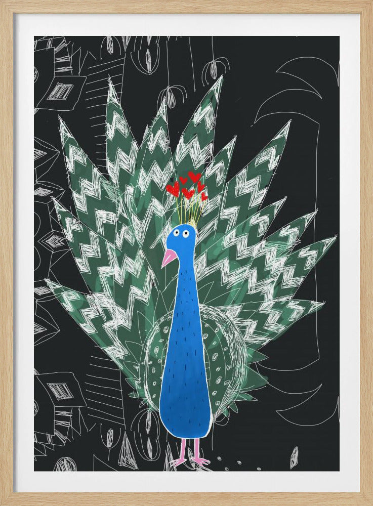 Cute Peacock with Jungle Doodle by Artist Carla Daly | Poster
