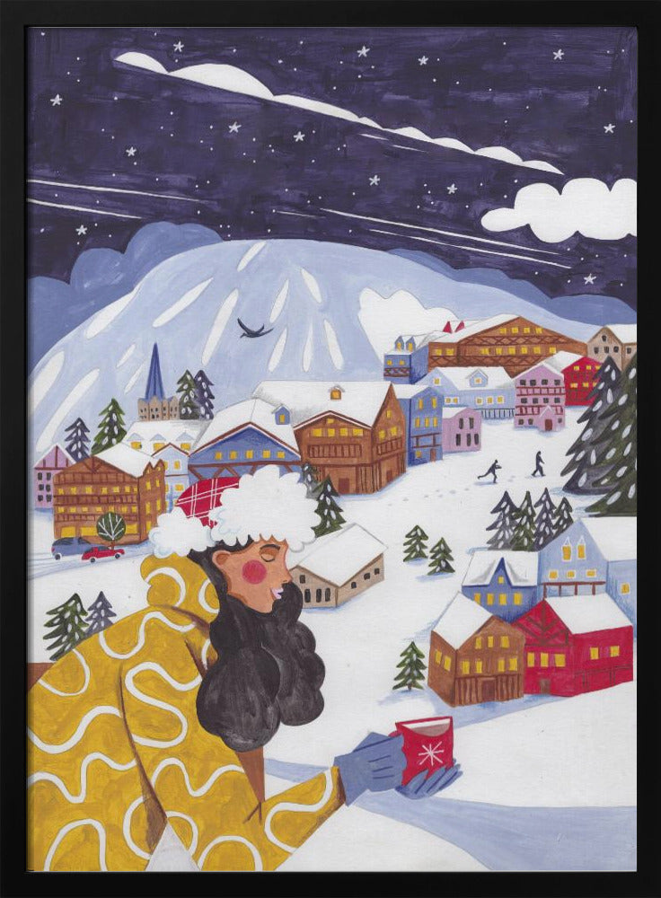 Winter Scene woman with coffee | Poster