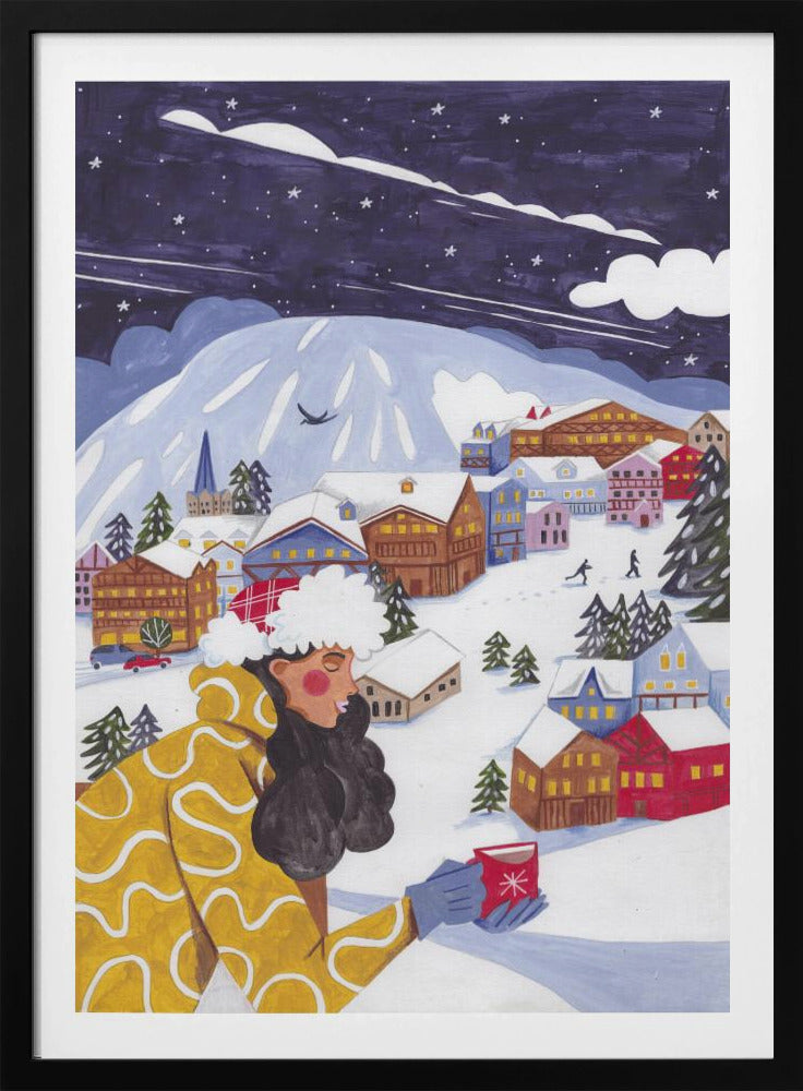 Winter Scene woman with coffee | Poster