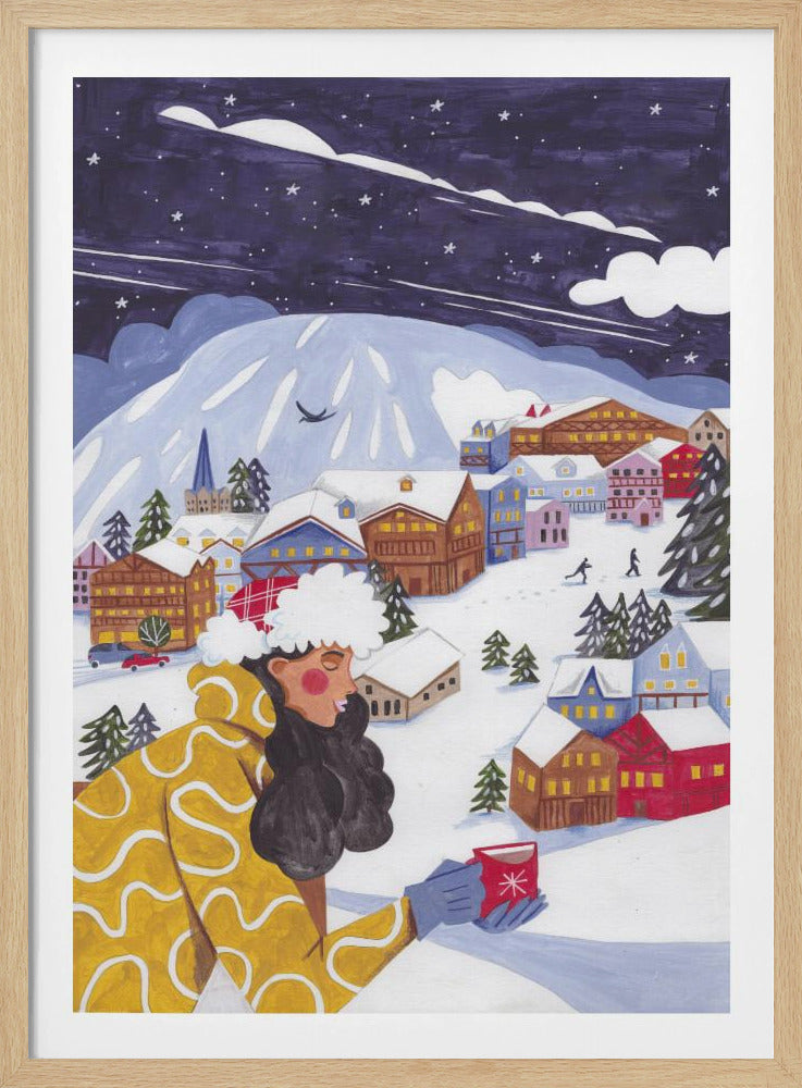 Winter Scene woman with coffee | Poster